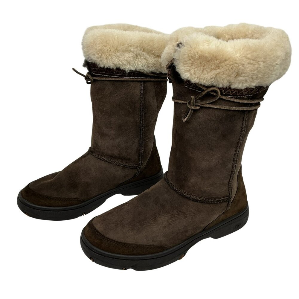 UGG Australia Ultimate Cuff Shearling Suede Mid-Calf Boots Womens 8 Brown